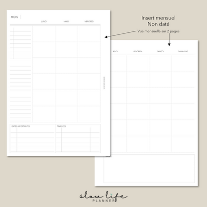 Insert Mensuel Non daté Vue mensuelle sur 2 pages