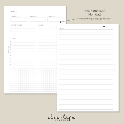 Insert Mensuel Non daté Vue mensuelle sur 2 pages