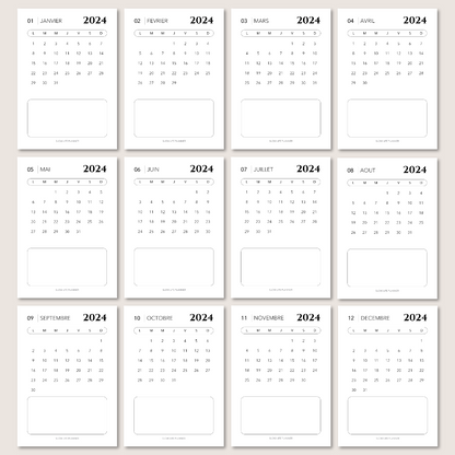 Set de 12 mini cartes calendrier 2024