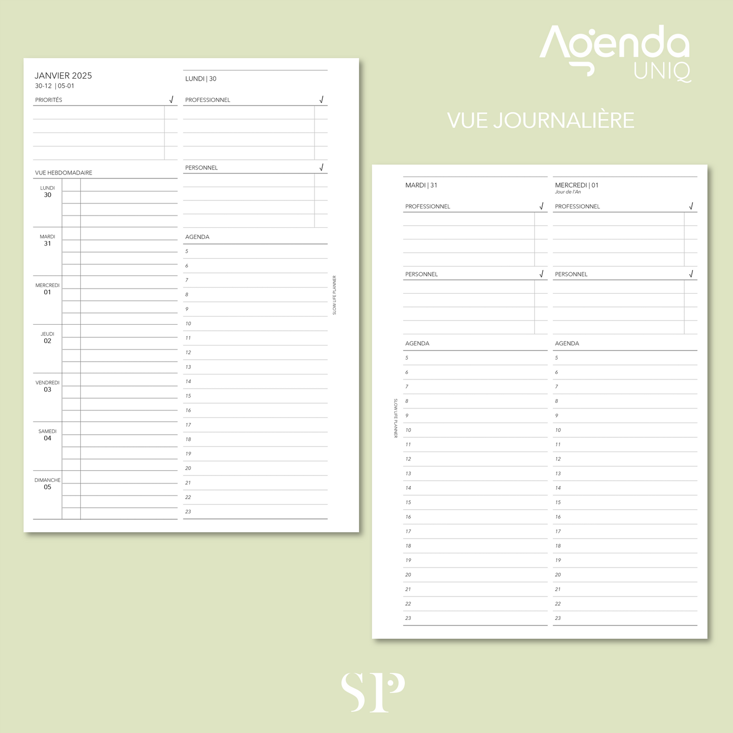 Insert journalier 2025 | Agenda Uniq