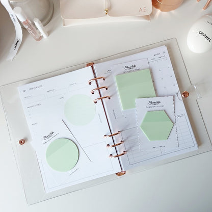 Notes adhésives transparentes vert amande