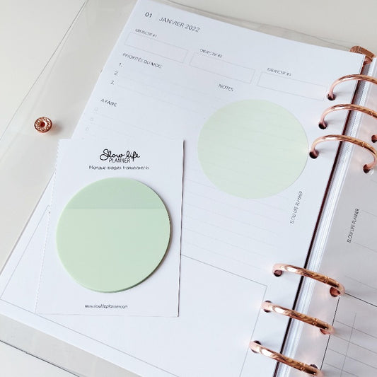 Notes adhésives transparentes vert amande