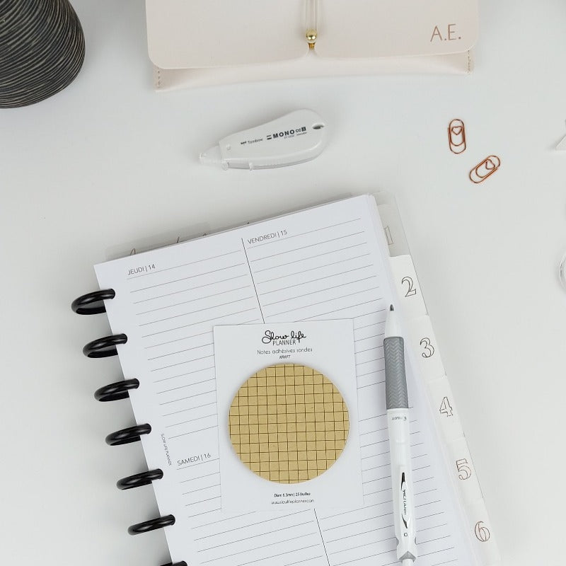 Sticy notes rondes kraft à petits carreaux