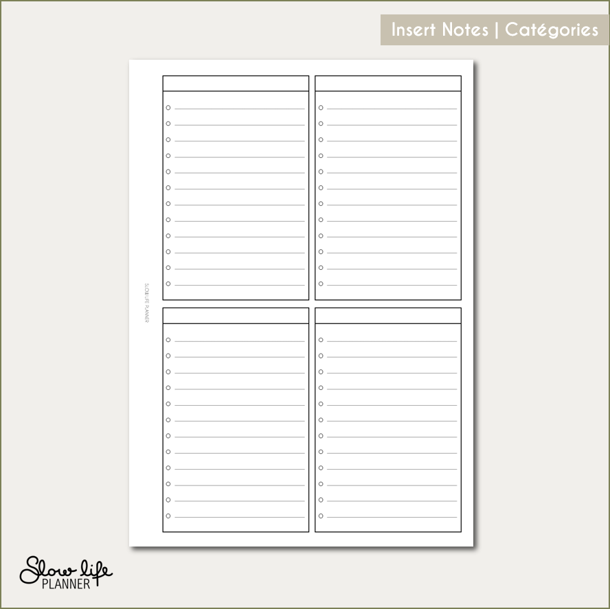 Insert Notes | Catégories